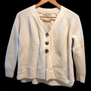 Madewell Lyle Ribbed Knit Henley Sweater Cream S Minimalist Quiet Luxury Merino